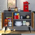 Kit Aparador Buffet Wood New Cinza Ripado 3 Portas E Mesa De