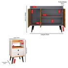 Kit Aparador Buffet Wood New Cinza Ripado 3 Portas E Mesa De