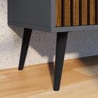 Kit Aparador Buffet Wood New Cinza Ripado 3 Portas E Mesa De