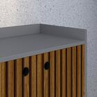 Kit Aparador Buffet Wood New Cinza Ripado 3 Portas E Mesa De