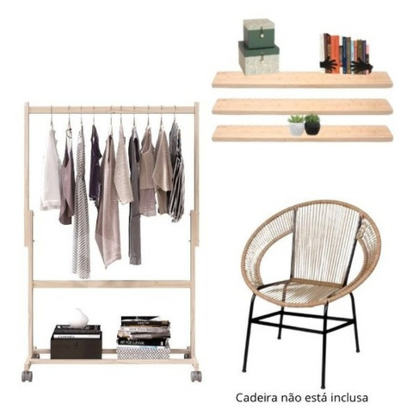 Kit Aparador Cabideiro + Três Suporte Mostruário Estilo Rústi