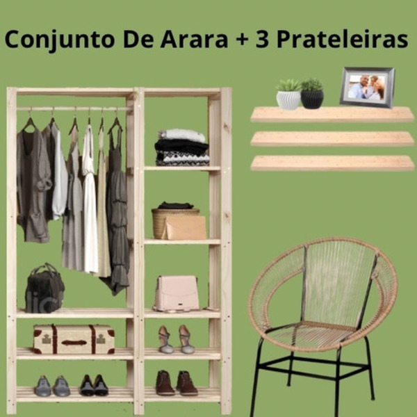 Kit Aparador Cabideiro + Três Suporte Para Loja Arara De Chão