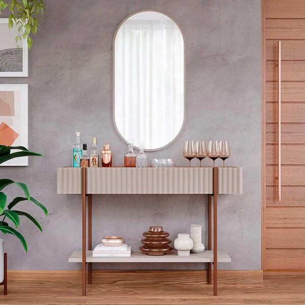 Kit Aparador Canelado Lira Com Espelho Decorativo Jade Cimol