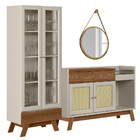 Kit Aparador Lucca Cristaleira Geórgia E Espelho Adnet Freijó
