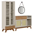 Kit Aparador Lucca Cristaleira Geórgia E Espelho Adnet Preto