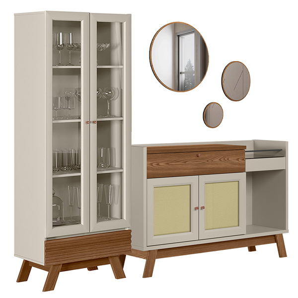 Kit Aparador Lucca Cristaleira Geórgia E Espelho Caribe Freij