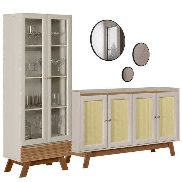 Kit Aparador Malena Cristaleira Geórgia E Espelho Caribe Pret