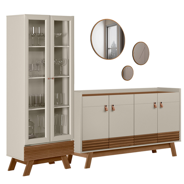 Kit Aparador Mason Cristaleira Geórgia E Espelho Caribe Freij