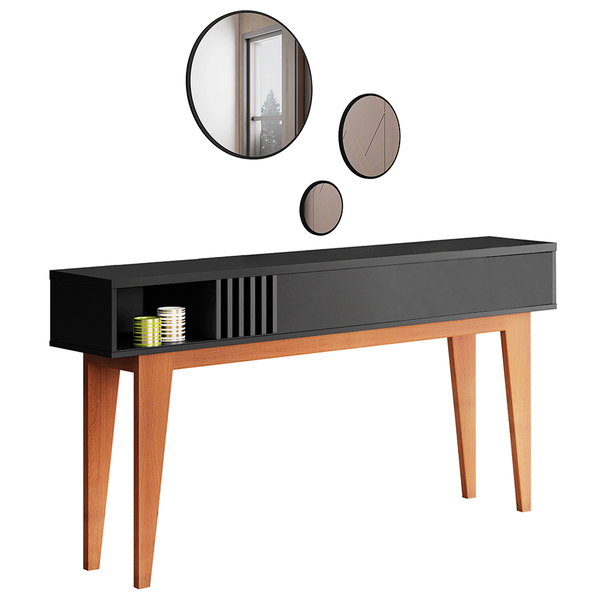 Kit Aparador Para Sala De Estar Greta Com Espelho Caribe Pret