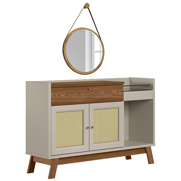 Kit Aparador Sala De Estar 01gaveta Lucca Com Espelho Adnet F