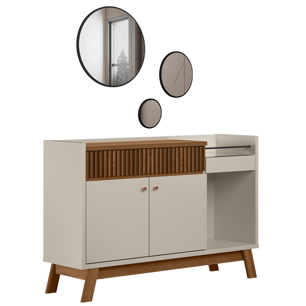 Kit Aparador Sala De Estar 02 Portas Mateo Com Espelho Caribe