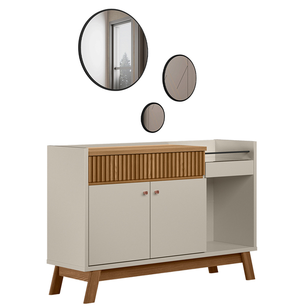 Kit Aparador Sala De Estar 02 Portas Mateo Espelho Caribe Pre