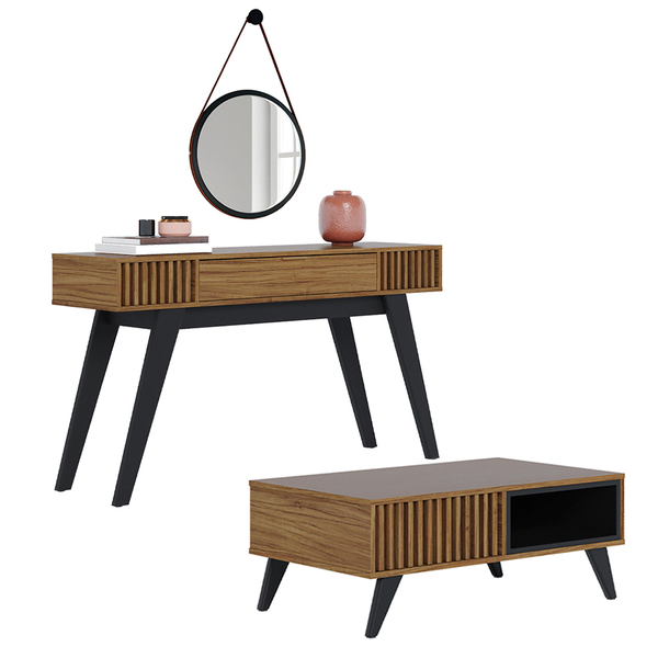 Kit Aparador Sala Estar Com Mesa De Centro Delta E Espelho Ad