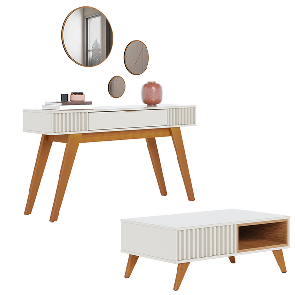 Kit Aparador Sala Estar Com Mesa De Centro Delta E Espelho Ca