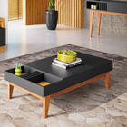 Kit Aparador Valentim Mesa Nala Preto Carvalho E Espelho Adne