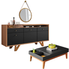 Kit Aparador Valentim Mesa Nala Preto Carvalho E Espelho Adne