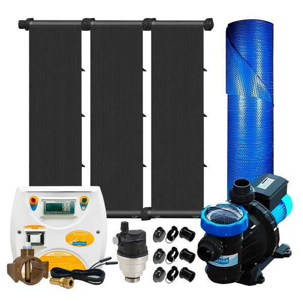 Kit Aquecedor Solar Piscina 15m² Ou 21.000l + Capa + Bomba -