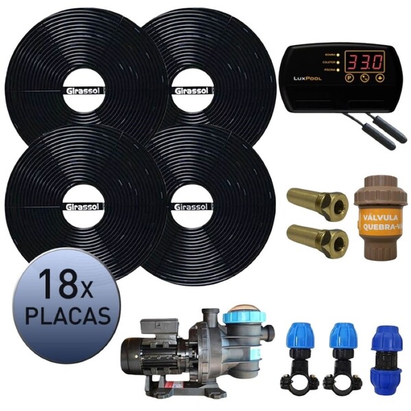 Kit Aquecedor Solar Piscina Girassol Até 72.000 L + Bomba