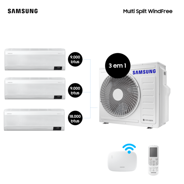 Kit Ar Condicionado Samsung Windfree 24000 Btus 2x9000 + 1x18