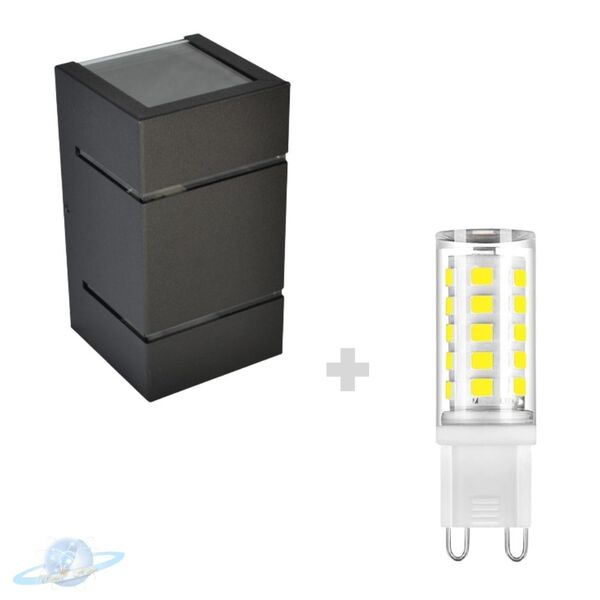 Kit Arandela Preta 2 Frisos 2 Fachos + Lâmpada G9 Bf 6000k