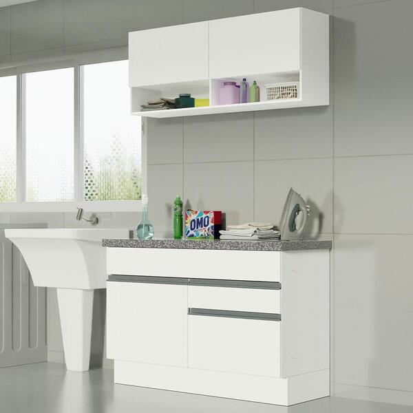 Kit Área De Serviço 120cm Com Armário E Balcão Branco Madesa