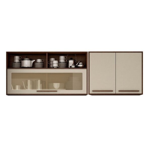 Kit Armário Aéreo 120cm Com Vidro E Armário Aéreo 80cm 2 Port