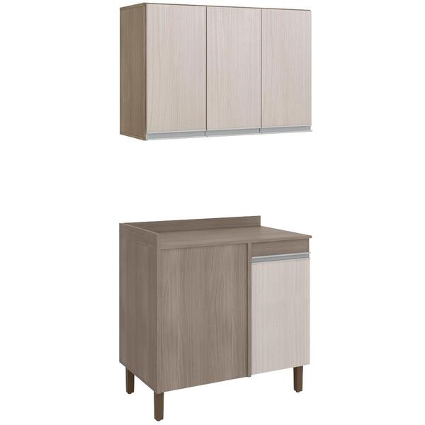 Kit Armario Aereo 3 Portas E Balcao Canto 90cm Plla