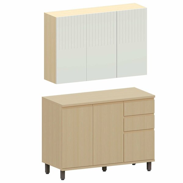 Kit Armário Aéreo 3 Portas E Balcão De Cozinha 120 Cm Aurora