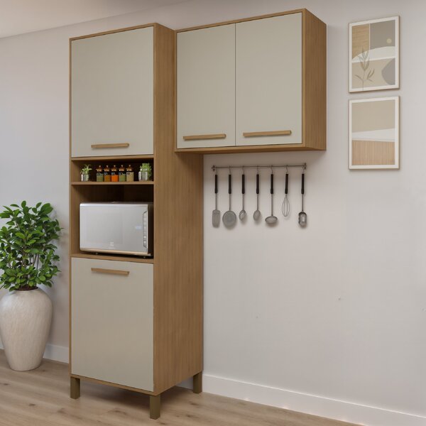 Kit Armário Aéreo 80cm 2 Portas E Paneleiro Com Nicho 2 Porta