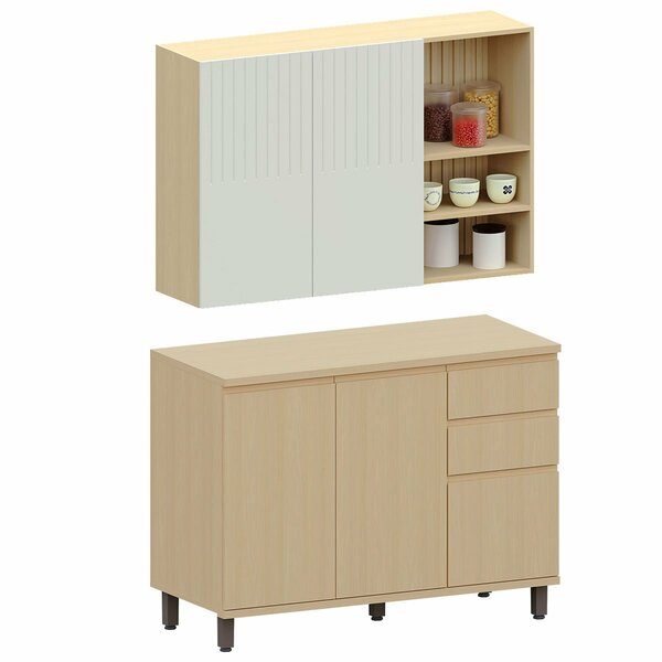 Kit Armário Aéreo Com Nicho E Balcão De Cozinha 120 Cm Aurora