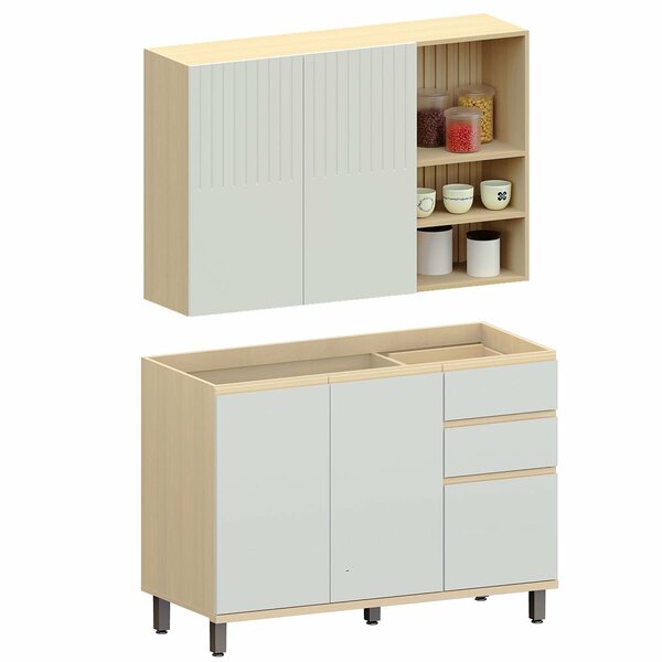 Kit Armário Aéreo Com Nicho E Balcão De Pia 120 Cm Aurora Cin