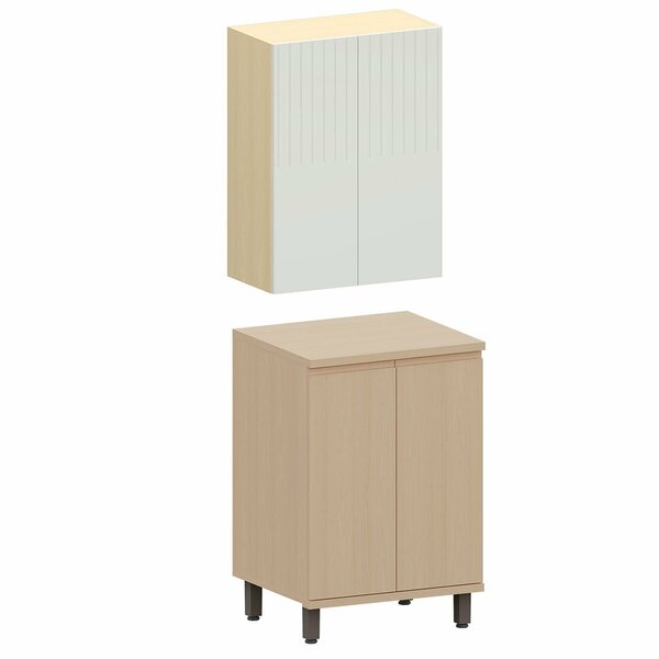 Kit Armário Aéreo E Balcão 2 Portas 60 Cm Aurora Cinza Crista