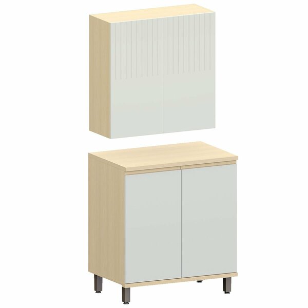 Kit Armário Aéreo E Balcão 2 Portas 80 Cm Aurora Cinza Crista