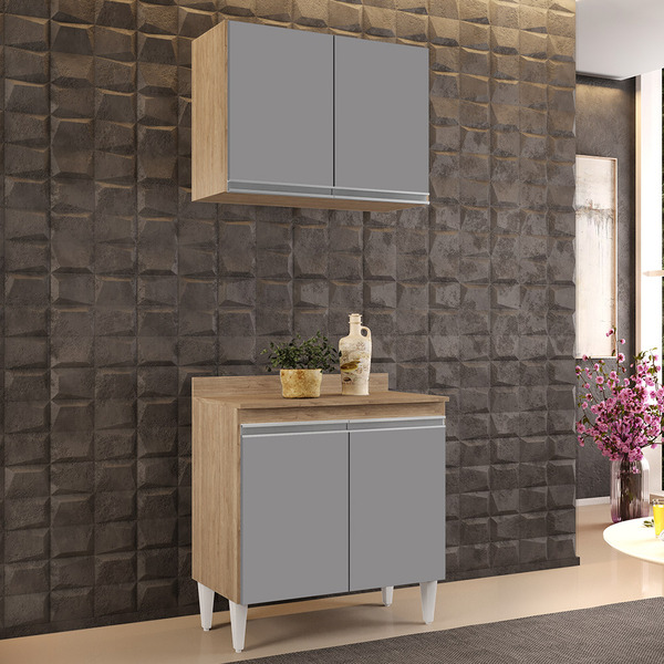 Kit Armário Aéreo E Balcão De Cozinha Lavanderia Com Tampo 02