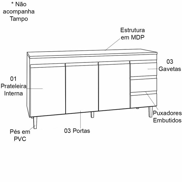 Kit Armário Aéreo E Balcão De Pia Sem Tampo 160 Cm Adriana Pr