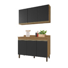 Kit Armário Aéreo E Balcão Karen 119 Cm Nature/preto Fosco -