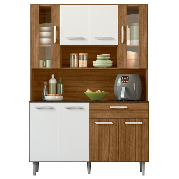 Kit Armário Cozinha Gabi 8 Portas Carvalho Branco Poliman