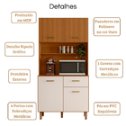 Kit Armário Cozinha New Izis 4 Portas Freijó Ripado Off White