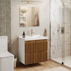 Kit Armário De Banheiro Ripado 66 Cm Freijó C/bancada Sintéti