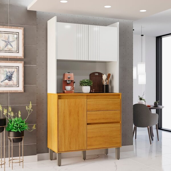 Kit Armário De Cozinha 4 Portas 2 Gavetas Luan Cinamomo/branc