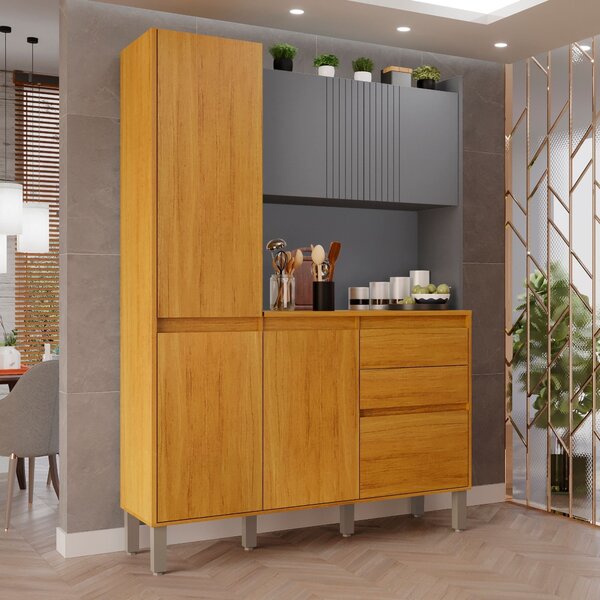 Kit Armário De Cozinha 6 Portas 2 Gavetas Luan Cinamomo/grafi