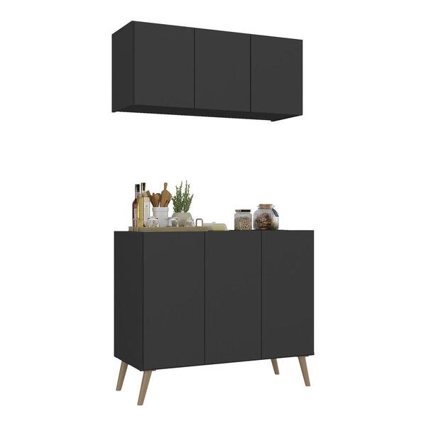 Kit Armário De Cozinha Aéreo E Balcão 3 Portas Retrô Multimóv