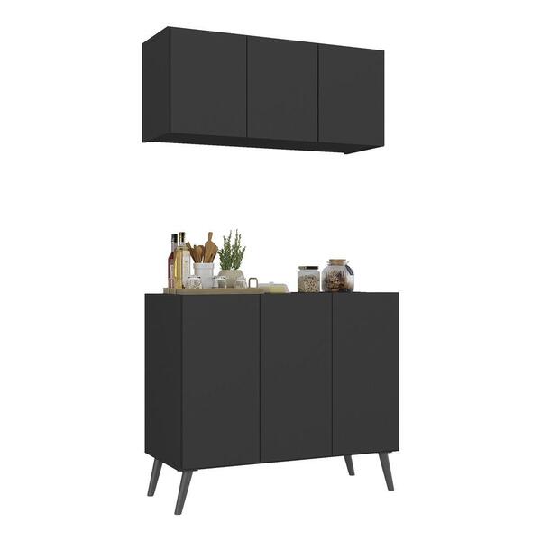 Kit Armário De Cozinha Aéreo E Balcão 3 Portas Retrô Multimóv