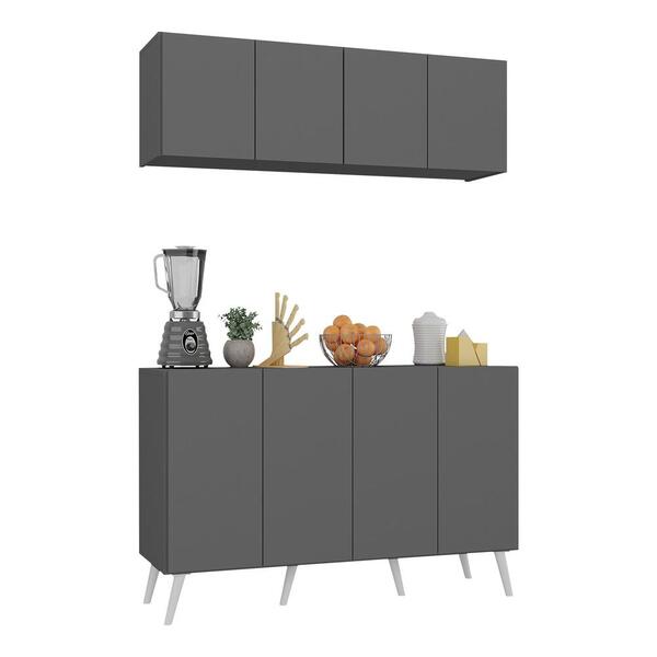 Kit Armário De Cozinha Aéreo E Balcão 4 Portas Retrô Multimóv