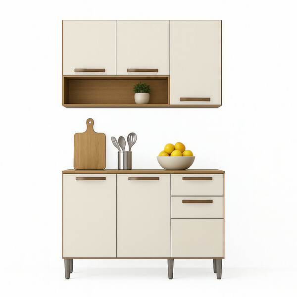 Kit Armário De Cozinha Alba Aéreo E Balcão 3 Portas