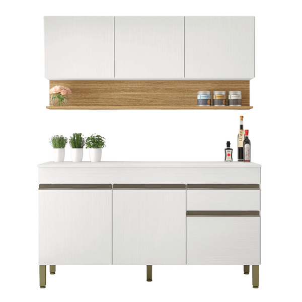 Kit Armário De Cozinha E Balcão Completa 1,50m Line Branco /