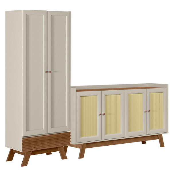 Kit Armário Multiuso 01 Gaveta Nolan Com Aparador 04 Portas M