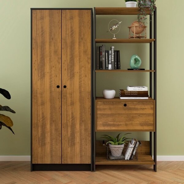 Kit Armário Para Escritório Alto 2 Portas E Estante 4 Pratele