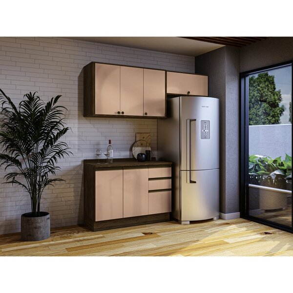 Kit Armários De Cozinha 3 Peças Com Tampo Nogueira/macadamia