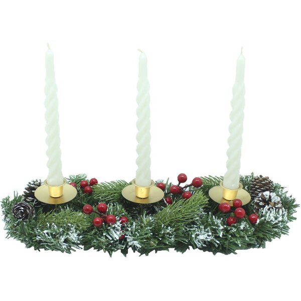 Kit Arranjo Mesa Castiçal Centro Natal Vela Branca Torcida